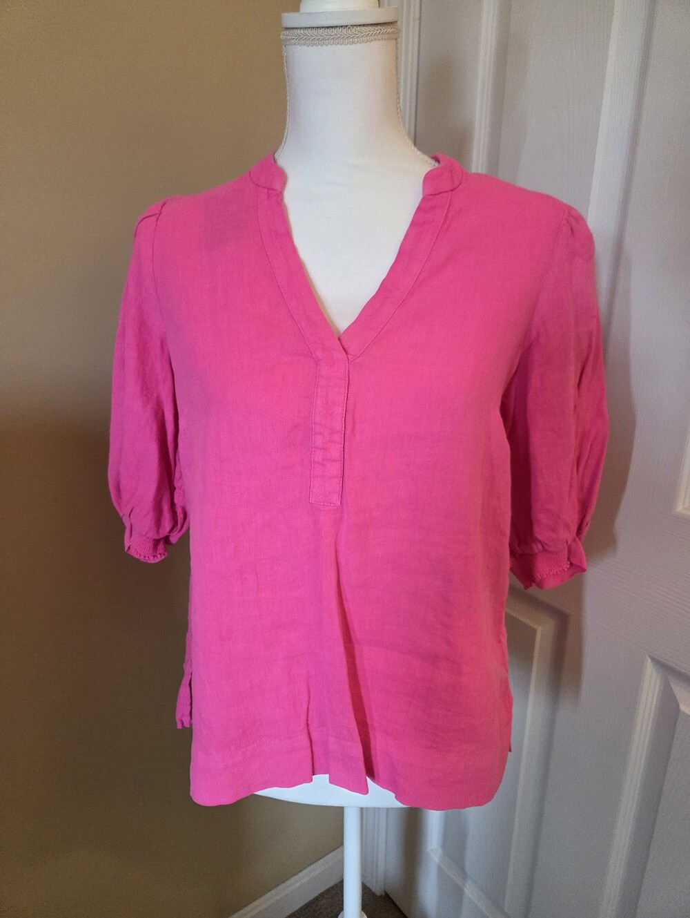 Lilly Pulitzer Mialeigh Elbow Sleeve Pink Linen Top